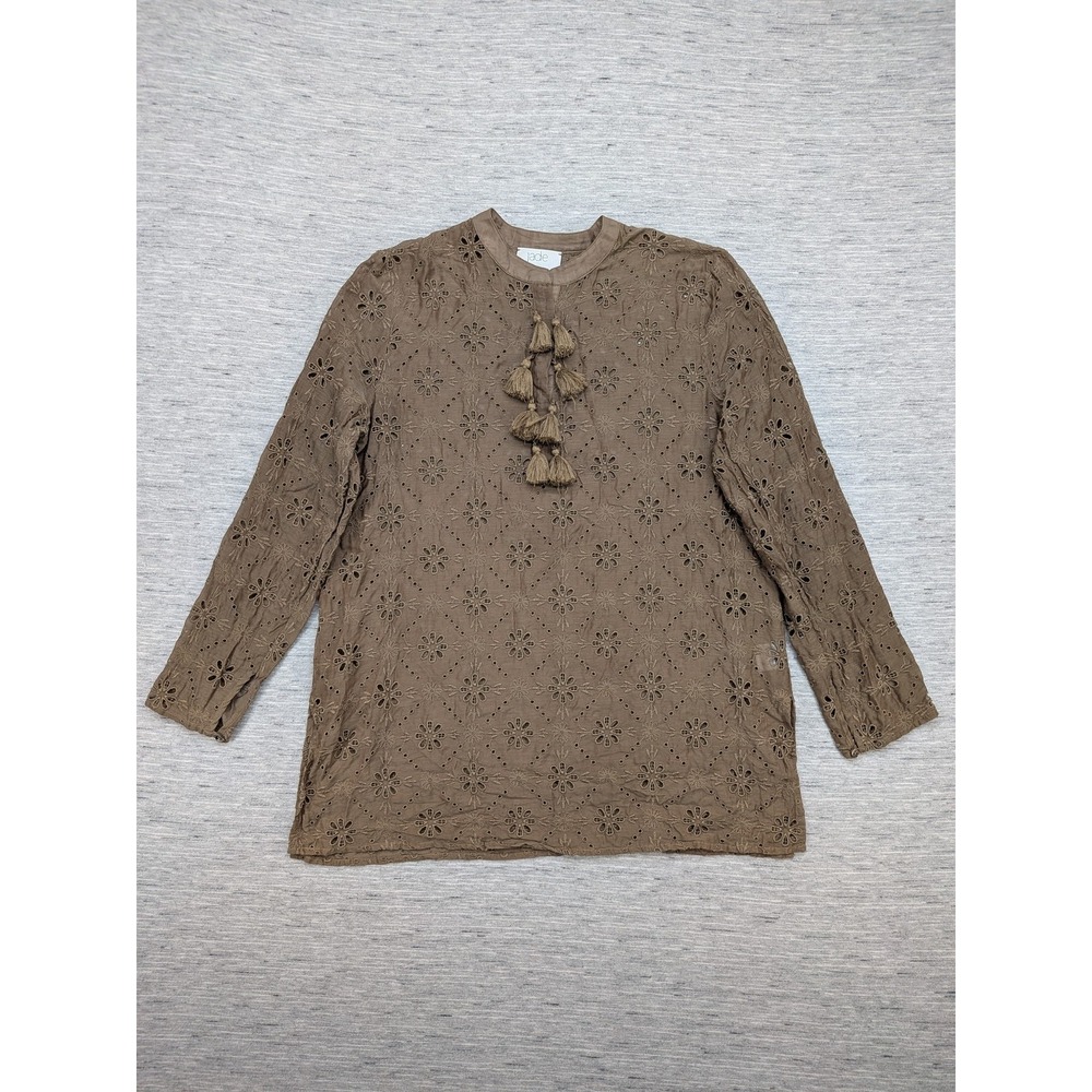 Johnny Was‎ Jade Blouse Womens Small Eyelet Embroidered Silk Boho Tassel Top